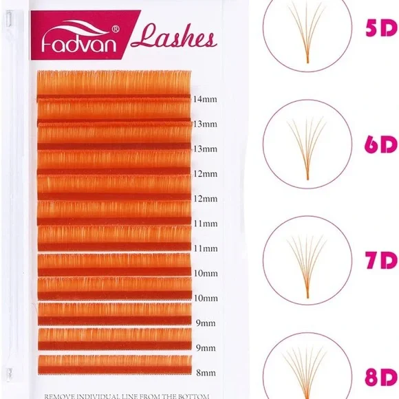 Volume Eyelash Extension 0.07 D Curl 8-14mm Mixed Tray Orange Color Volume - Picture 3 of 8